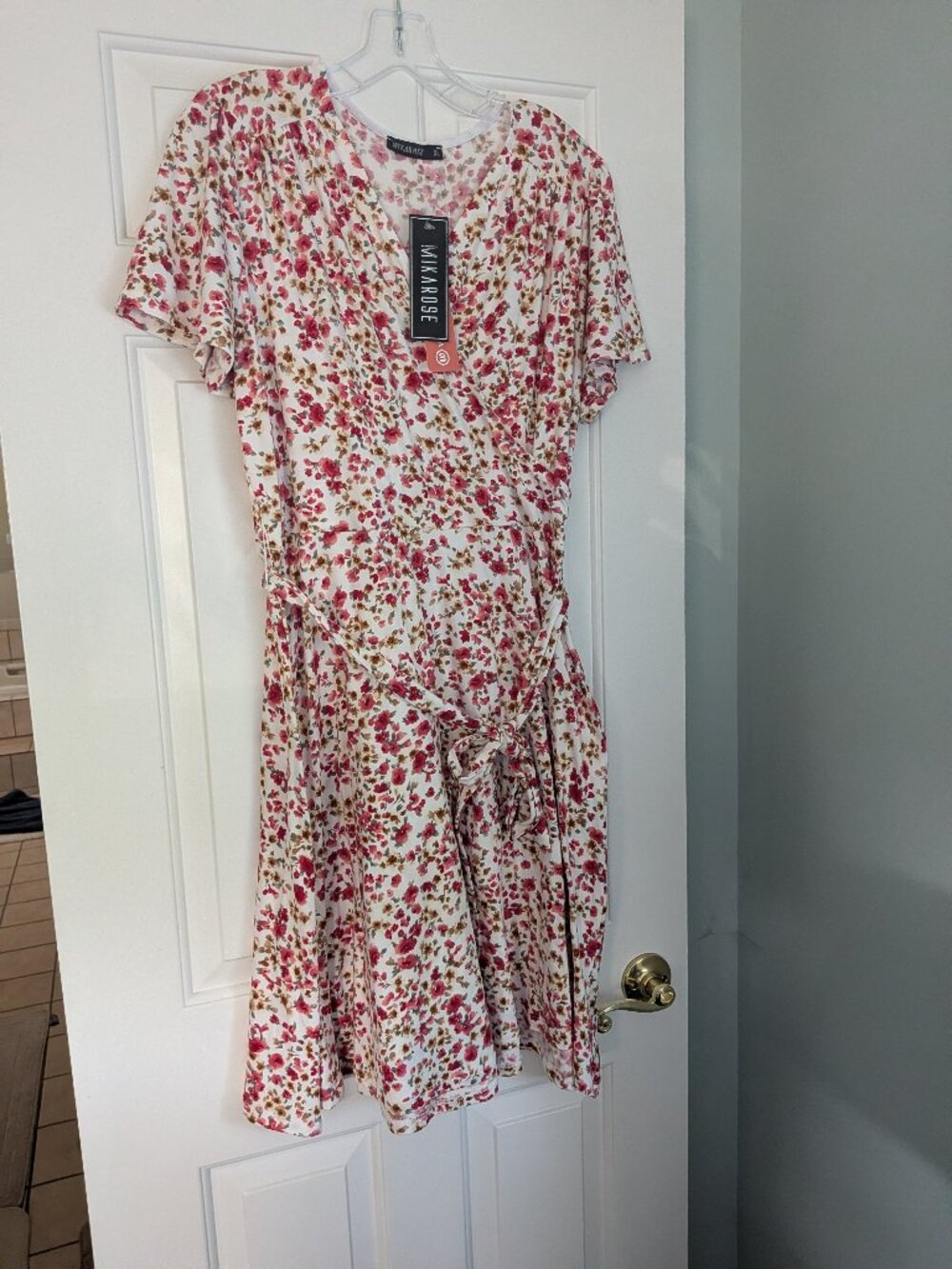 Mikarose  Janae Faux Wrap Dress  Size XL Ivory Floral  NWT